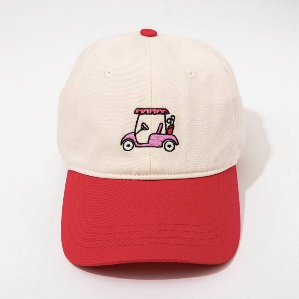 Brand New Frasier Sterling Women's Red and Cream Cap with Embroidered Golf Cart